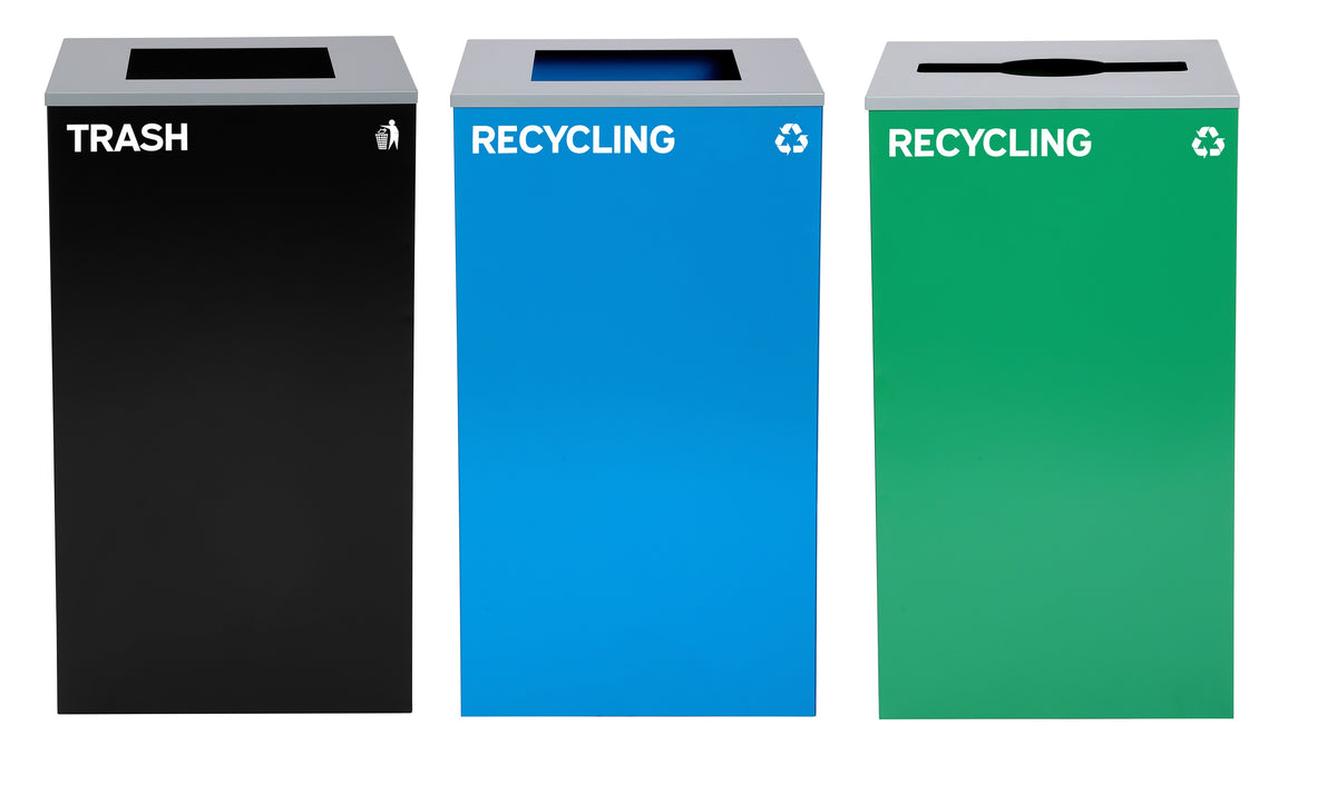 Alpine Industries 87 Gal. 3-Stream Steel Blue Recycling, Green