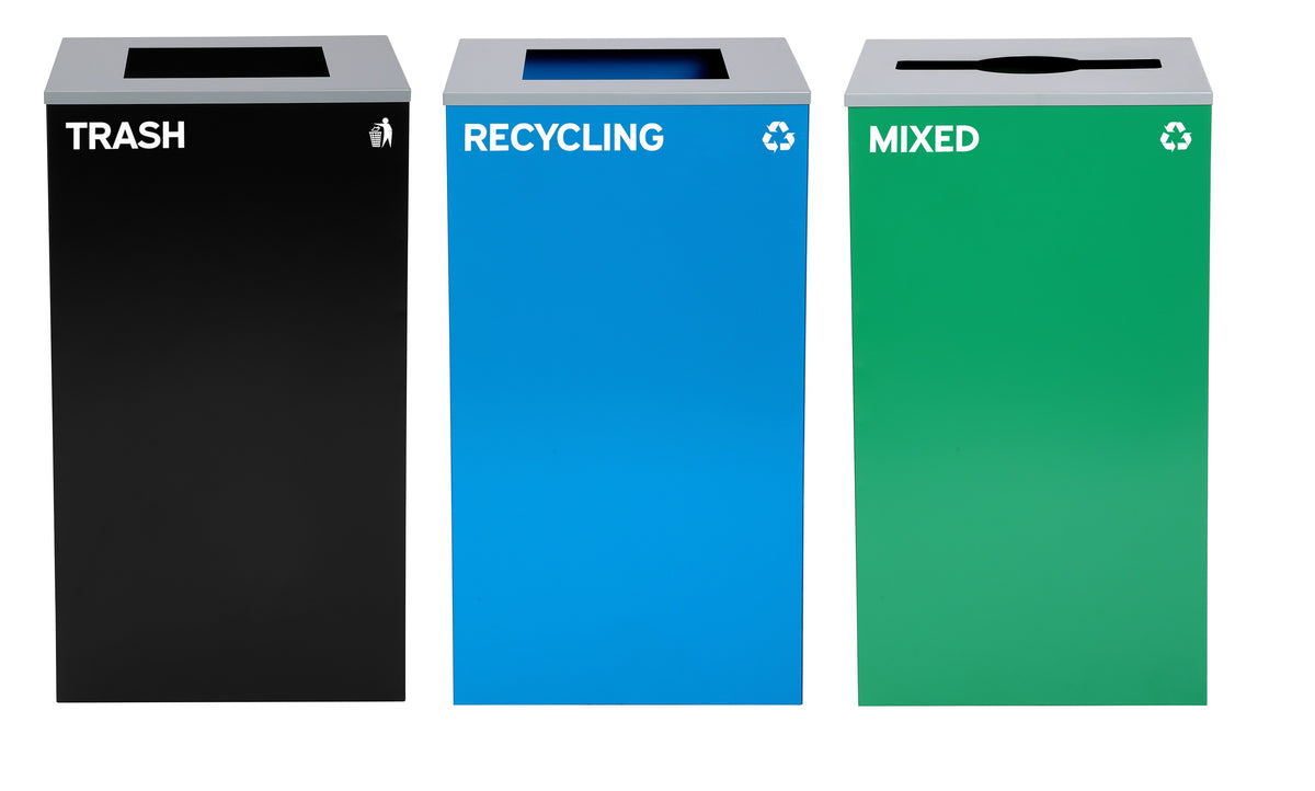 Alpine Industries 87 Gal. 3-Stream Steel Blue Recycling, Green