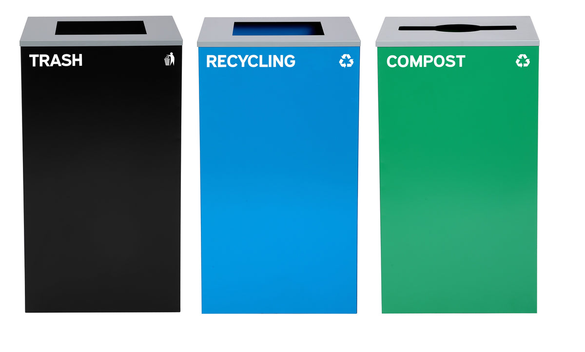 Alpine Industries 87 Gal. 3-Stream Steel Blue Recycling, Green