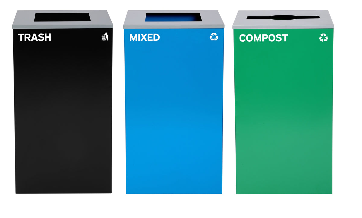 Alpine 87 Gal 3-Stream Bin, Blue Mixed & Green Compost (ALP4450-BLK-KIT24)