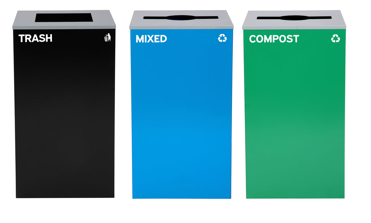Alpine 87 Gal 3-Stream Bin, Blue Mixed & Green Compost (ALP4450-BLK-KIT28)