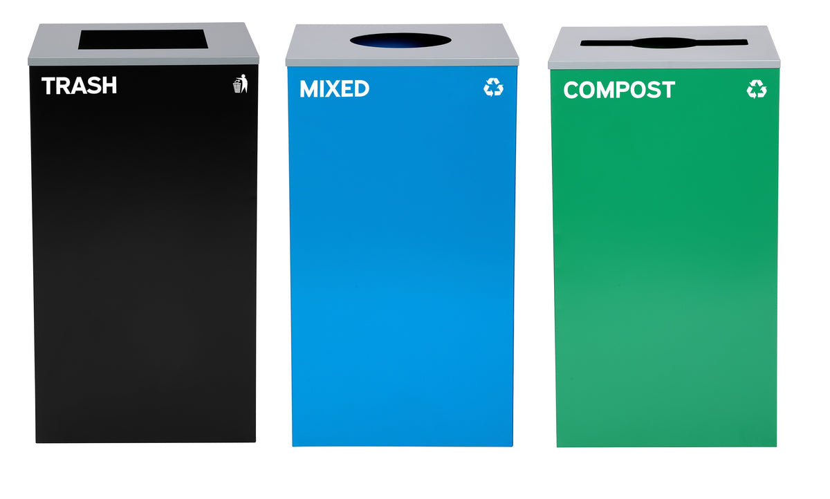 Alpine 87 Gal 3-Stream Bin, Blue Mixed & Green Compost (ALP4450-BLK-KIT37)