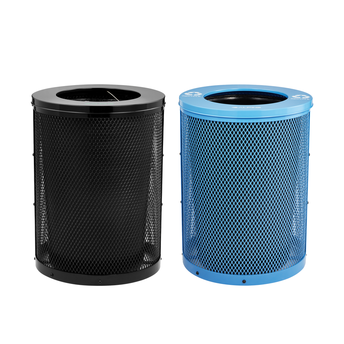 Alpine Industries Outdoor Diamond Steel Trash Can With Rain Bonnet