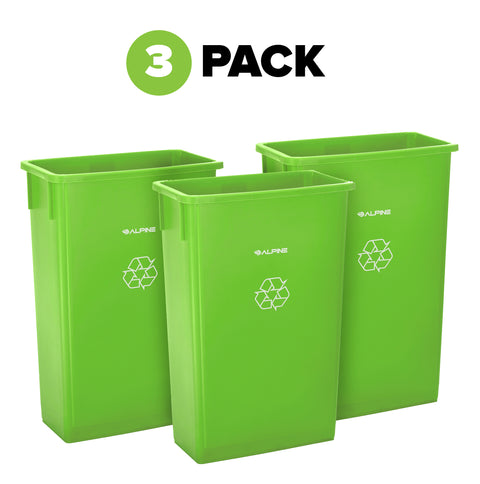 23 Gallon Slim Recyling/Trash Can, Lime Green, 3 PACK