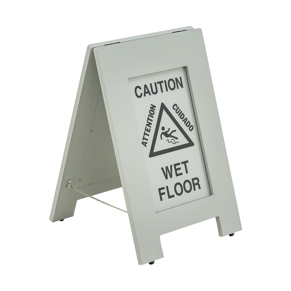 Alpine Industries Wooden Wet Floor Sign, Bilingual A-Frame Safety Sign, Gray