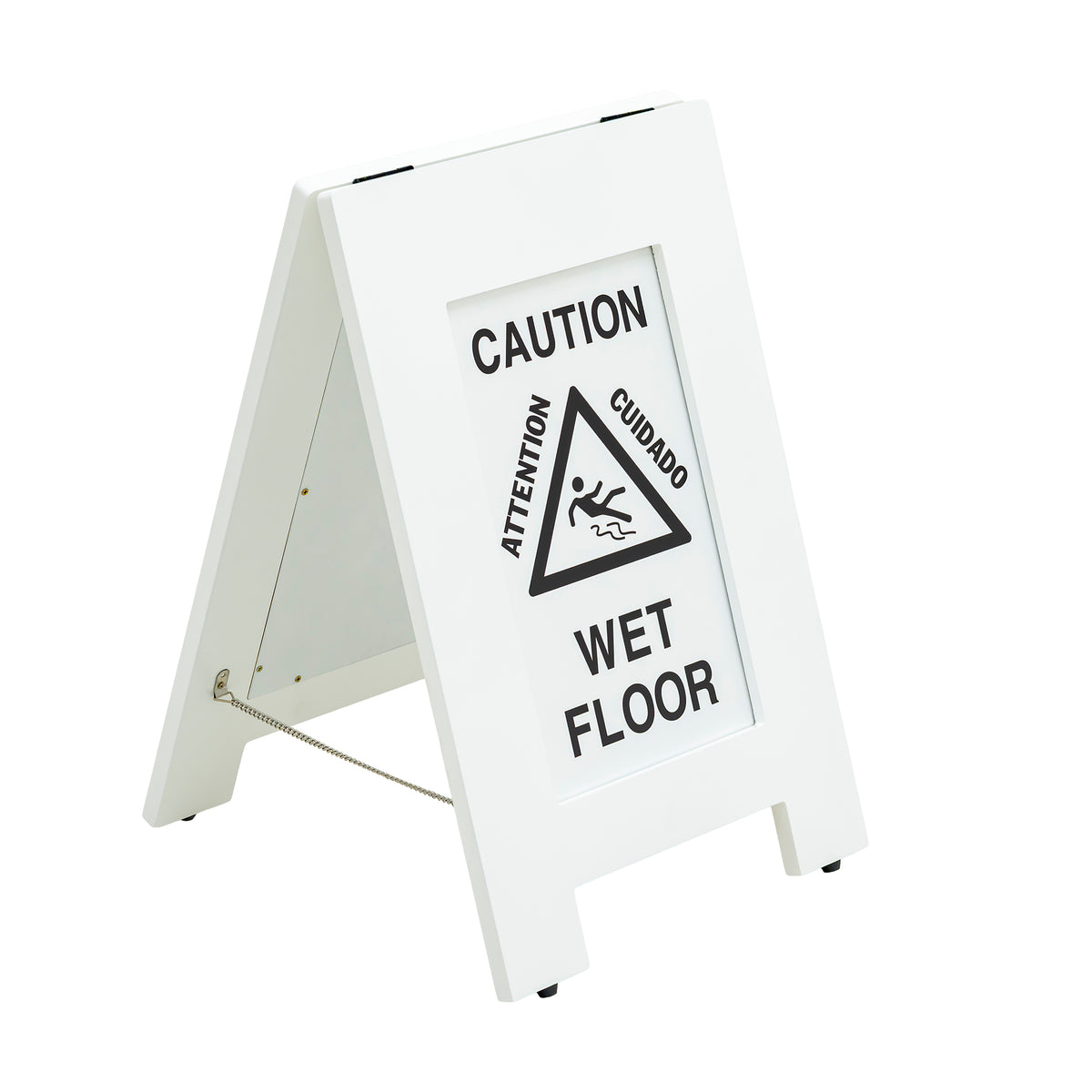 Alpine Industries Wooden Wet Floor Sign, Bilingual A-Frame Safety Sign, White