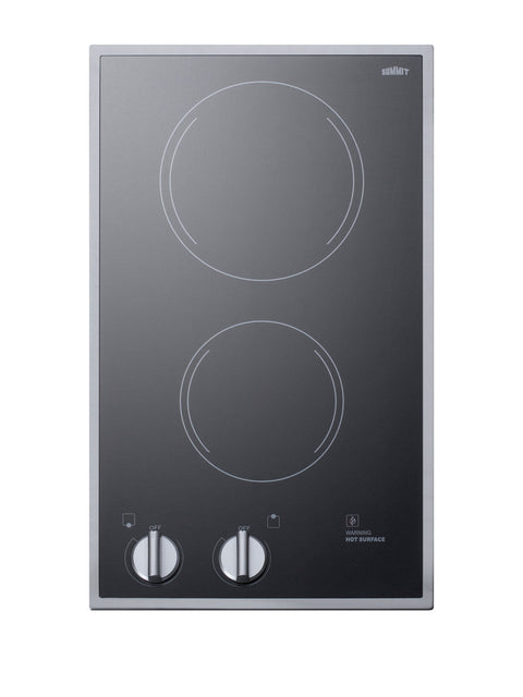 2-burner 230V radiant cooktop in black ceramic glass