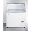 Commercial dipping cabinet with pre-installed sneeze guard, sliding glass lid, digital thermostat, and ice cream tub hol