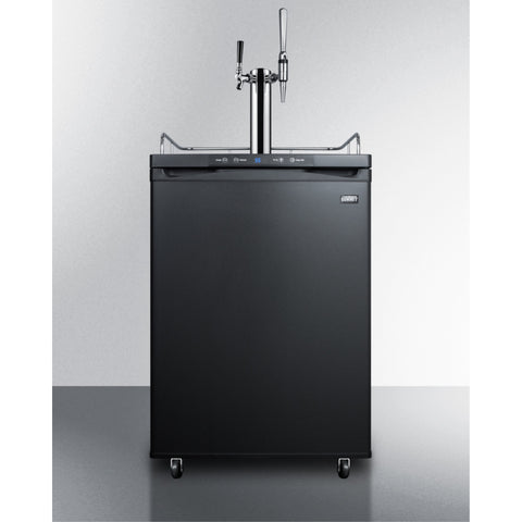 Accucold Dual tap coffee dispenser in black, with a combination nitro/flat coffee tap kit in stainless steel (Model