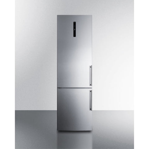 Accucold ENERGY STAR certified European counter depth bottom freezer refrigerator with stainless steel doors, platinum