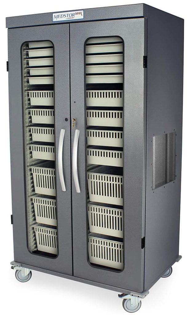 Harloff Double Width Column Mobile Cabinet with Key Locking doors (2) with tempered glass window inserts, Steel side