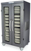 Double Column Stationary Cabinet with Key Locking doors (2) with tempered glass window inserts, above is a double width