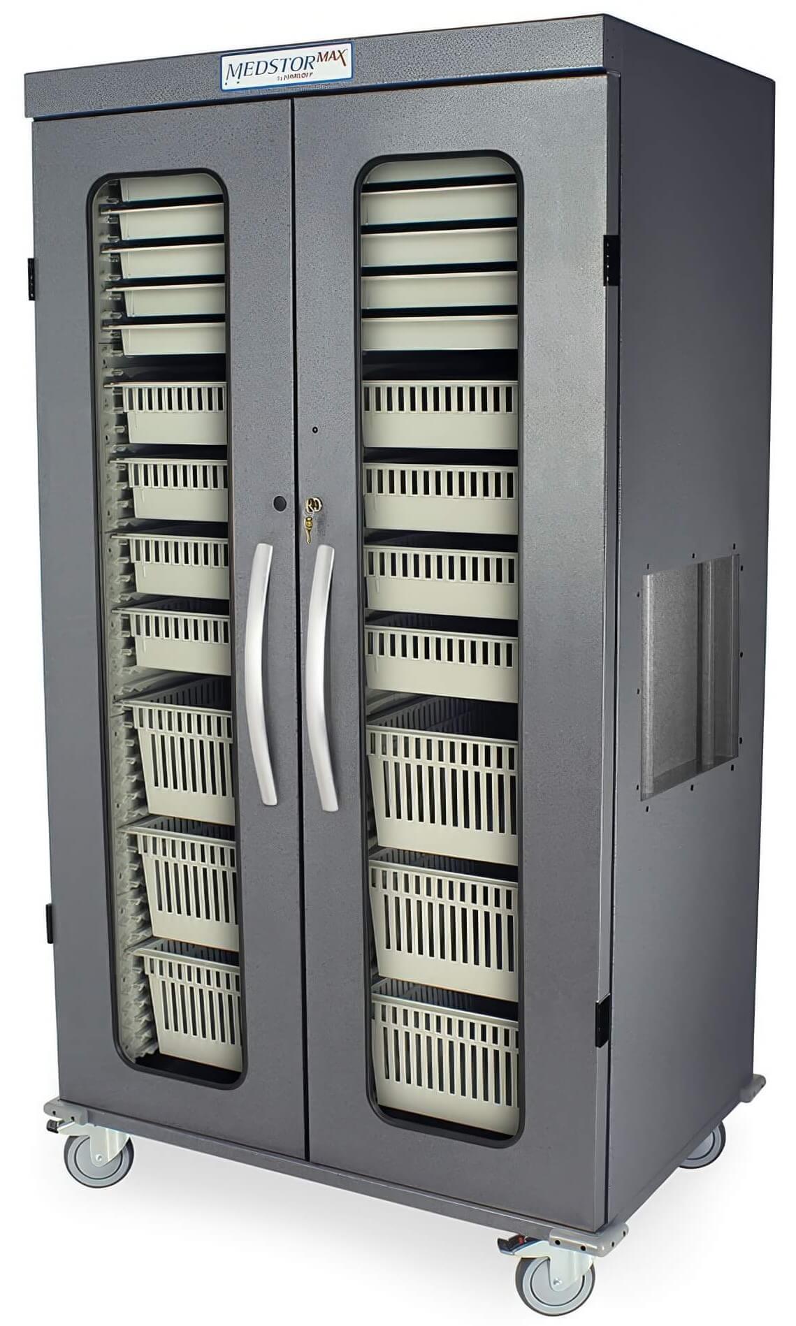 Harloff Double Width Column Mobile Cabinet with Latch Locking Doors (2) with Tempered Glass Window inserts and
