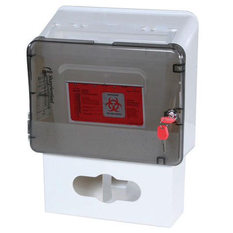 Harloff Five Quart Locking Sharps Container with Plastic Glove Box for M-Series or A-Series Carts, LKSHRPHOLD5Q-GLV