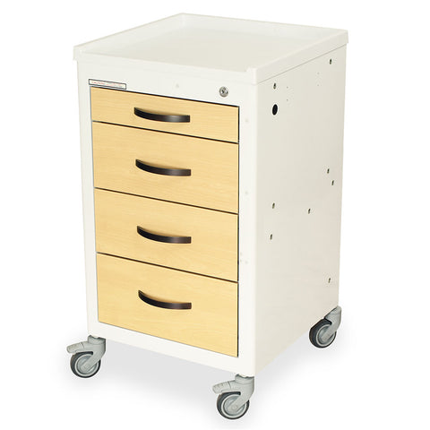 Harloff M-Series Cart - Mini Width XShort Cabinet with 21" of Vertical Drawer Space, Breakaway Lock, 4 Drawers 1-3,