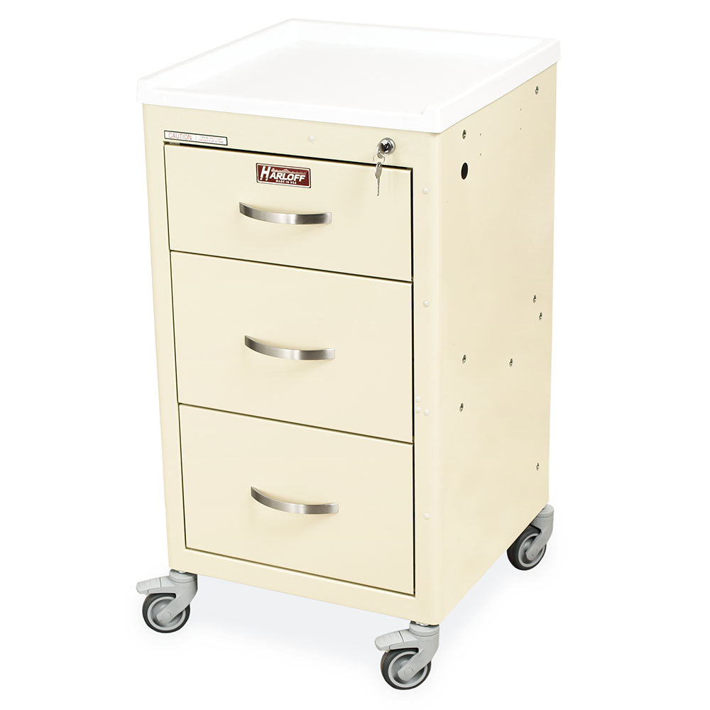 Harloff M-Series Cart - Mini Width Short Cabinet with 24" of Vertical Drawer Space, Key Lock, 5 Drawers 3-3, 1-6, 1-9.