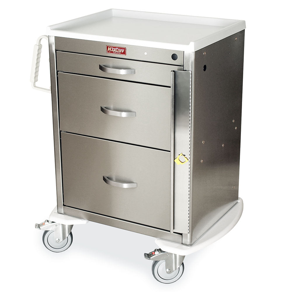 Harloff 3 Drawer Specialty Package Infection Control Cart, Breakaway Lock, 1-6" and 2-12" Drawers, Includes Pontoon