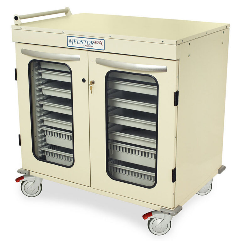 Harloff Double Column Half Height Mobile Cabinet with door with tempered glass window insert, Secured by Basic