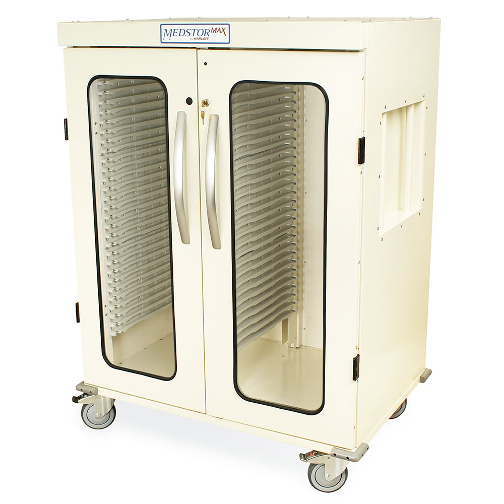 Harloff Double Column Three Quarter Height Mobile Cabinet with door with tempered glass window insert, Secured by Basic