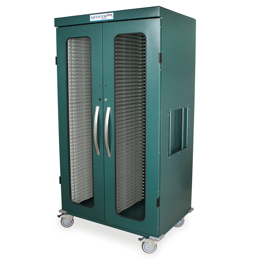 Harloff Double Width Column Stationary Cabinet with Key Locking doors (2) with tempered glass window inserts, H+H