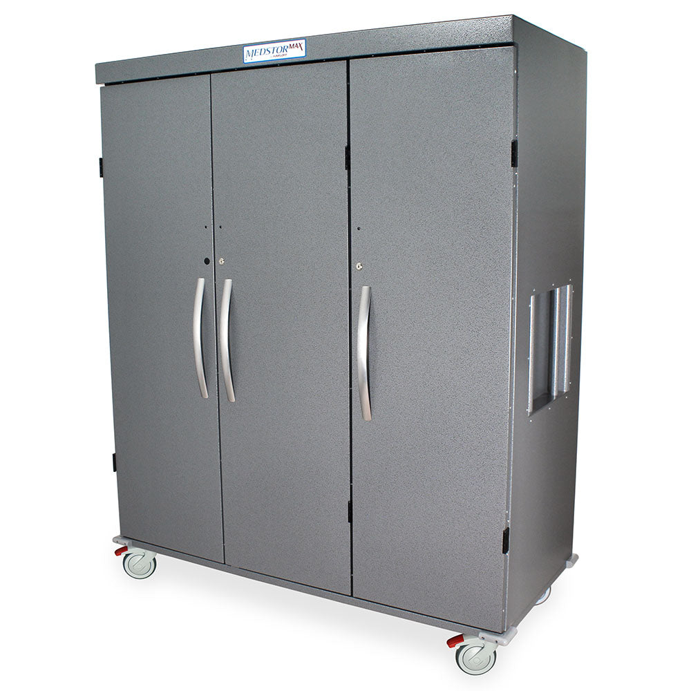 Harloff Triple Column Mobile Cabinet with Key Locking Solid Front Doors (3), on left is a single column with H+H