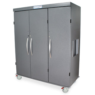 Triple Column Mobile Cabinet with Key Locking Solid Front Doors (3), on left is a single column with H+H panels; on rig