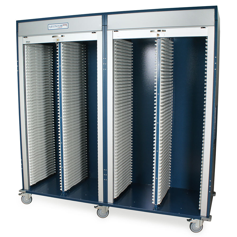 Harloff Stainless Steel Single Column Mobile Cabinet with Key Locking Tambour door, H+H Panels Give 49 Insertion Points