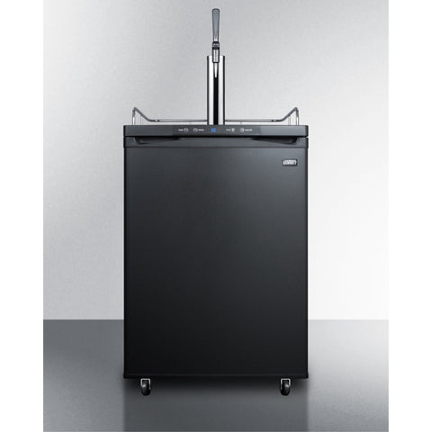 Accucold Dual tap nitro-infused coffee dispenser in black, with a complete stainless steel stout style tap kit and