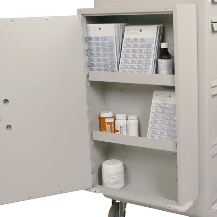 Harloff Side Storage Cabinet for All MH Cart models, Left Side, with 2 Adjustable Shelves; Locking Door. 30.43" H x 18"