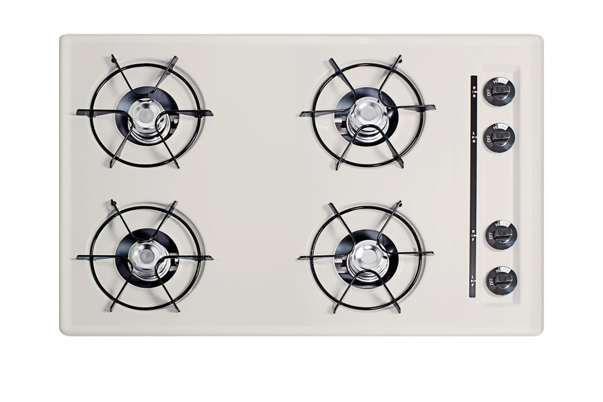 30" wide open burner gas cooktop in bisque with battery start ignition
