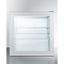 Countertop commercial freezer with self-closing door and stainless steel wrapped cabinet