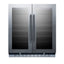30" wide built-in undercounter dual zone wine cellar with seamless stainless steel trimmed glass French doors, locks, an