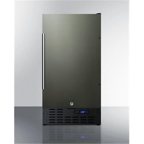 Accucold 18" wide ADA compliant built-in undercounter all-refrigerator with a black stainless steel door, black