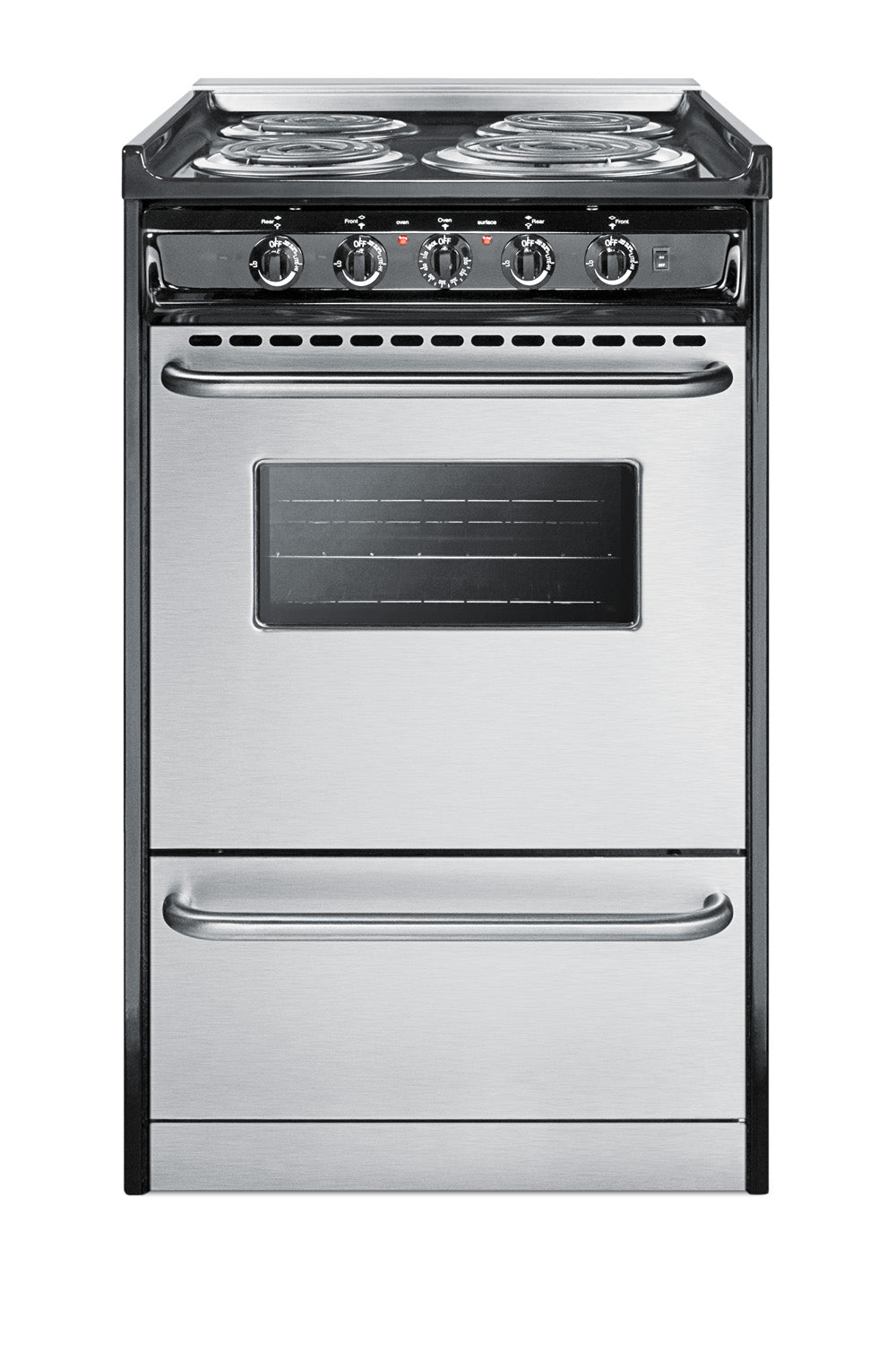 20" wide slide-in style electric coil range in stainless steel