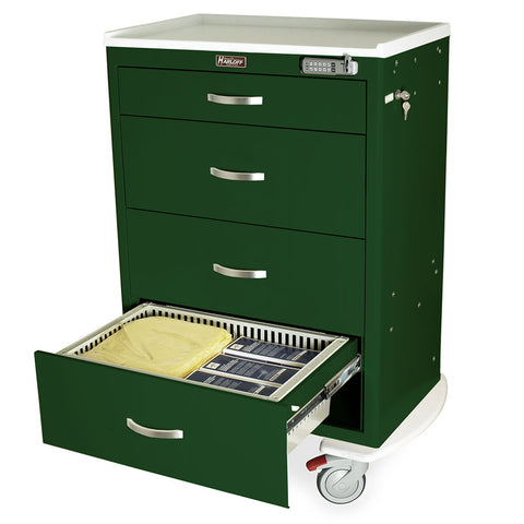 Harloff T-Series Medical Storage Cart with Trays, Tall Height, Standard Width, Four Drawers, E-Lock, TPS3028EC4