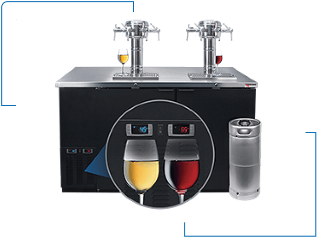 Accucold Factory-installed dual front tap system to dispense wine