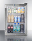 Commercially approved countertop beverage cooler with reversible glass door, black cabinet, and front lock