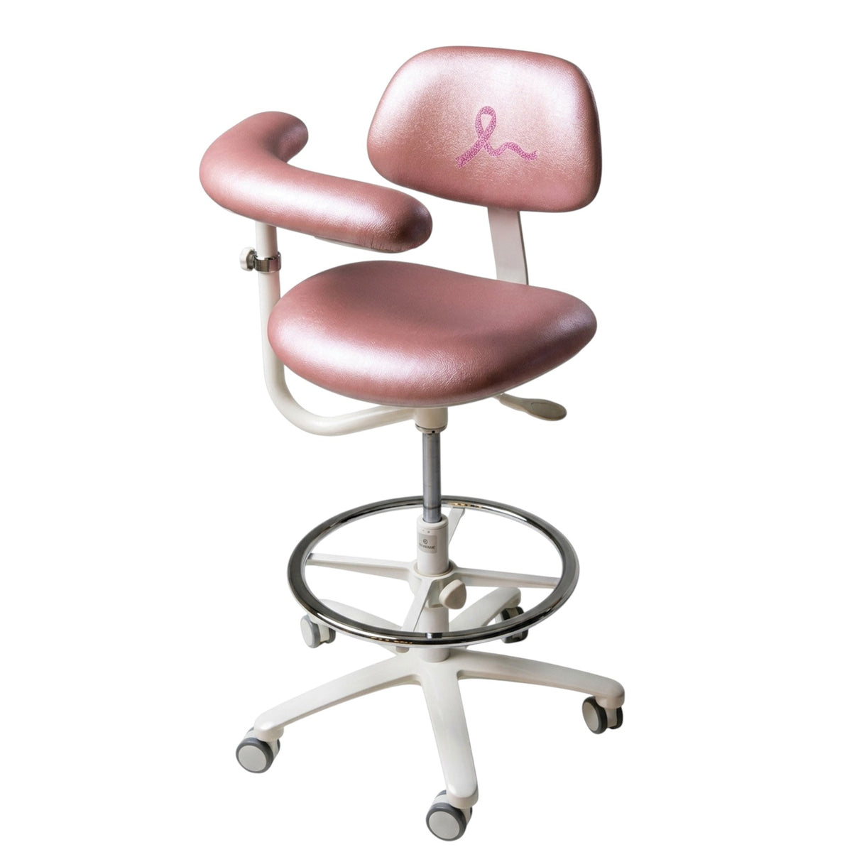 Brewer Practice Pink dental assistant stool, Rosa, right body support 4355BR