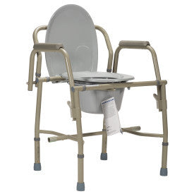 Dynarex 10376 Drop Arm Folding Commode Elongated Seat and Lid