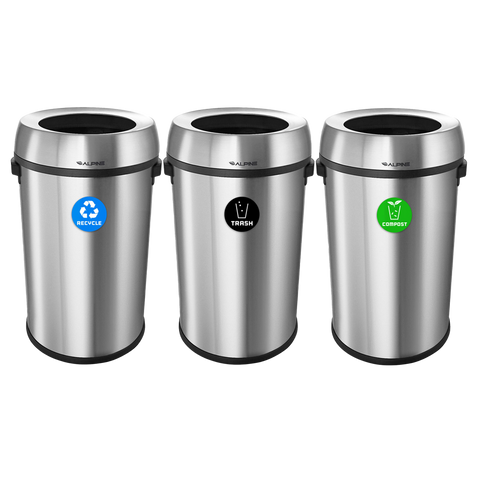 Alpine 17 Gallon Stainless Steel Open Top Recycling Station