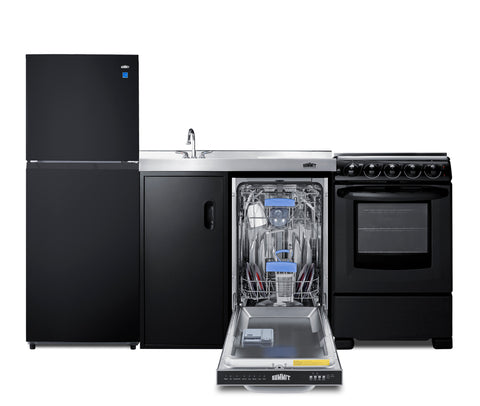Accucold 81" Wide Kitchenette with Refrigerator-freezer, Dishwasher, Sink, and Smooth-top Range