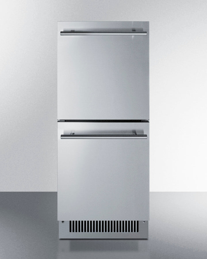 15" wide indoor/outdoor ADA compliant drawer refrigerator in stainless steel