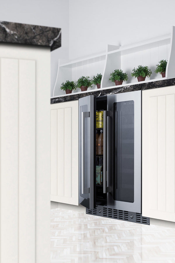 Accucold ADA compliant built-in or freestanding dual zone wine/beverage center with French door swing, seamless stainless steel t
