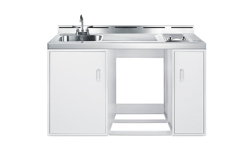Accucold 60" wide all-in-one kitchenette with 2-burner 115V smooth top cooktop, sink, and storage cabinet; refrigerator not inclu