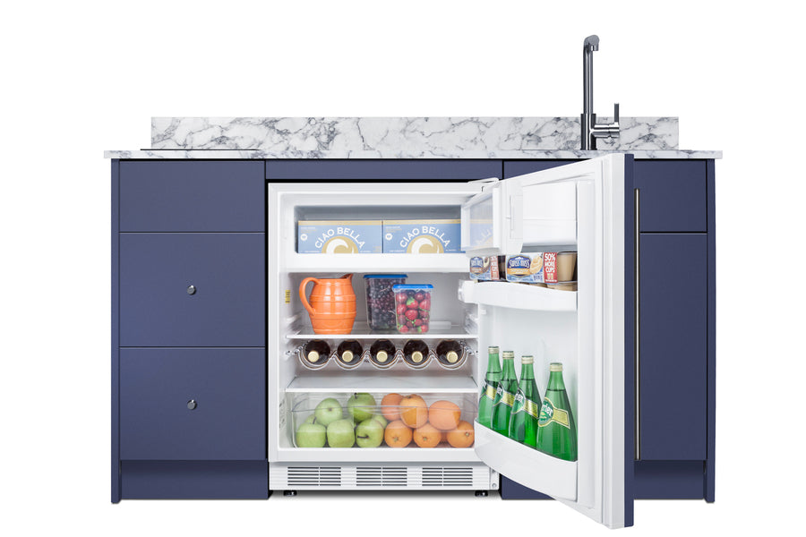 Accucold 63" wide Turnkey Kitchen with sink, cooktop, and refrigerator-freezer (Model CALDERAMN35I)