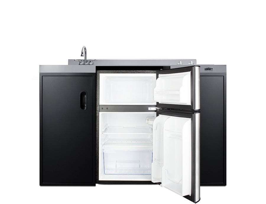 54" wide ADA height all-in-one kitchenette with 2-burner 115V smooth-top cooktop, refrigerator-freezer, sink on left sid - Open