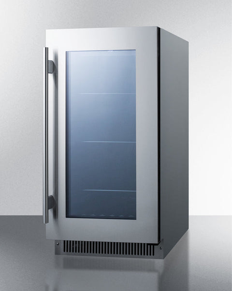 Accucold 18" Wide Built-in Beverage Center with Seamless Stainless Steel Trimmed Glass Door and Stainless Steel Wrapped