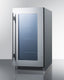 18" wide built-in beverage center with seamless stainless steel trimmed glass door and stainless steel wrapped cabinet