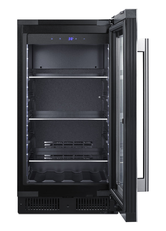 18" Wide Built-in Beverage Center with Seamless Stainless Steel Trimmed Glass Door and Stainless Steel Wrapped Cabinet (