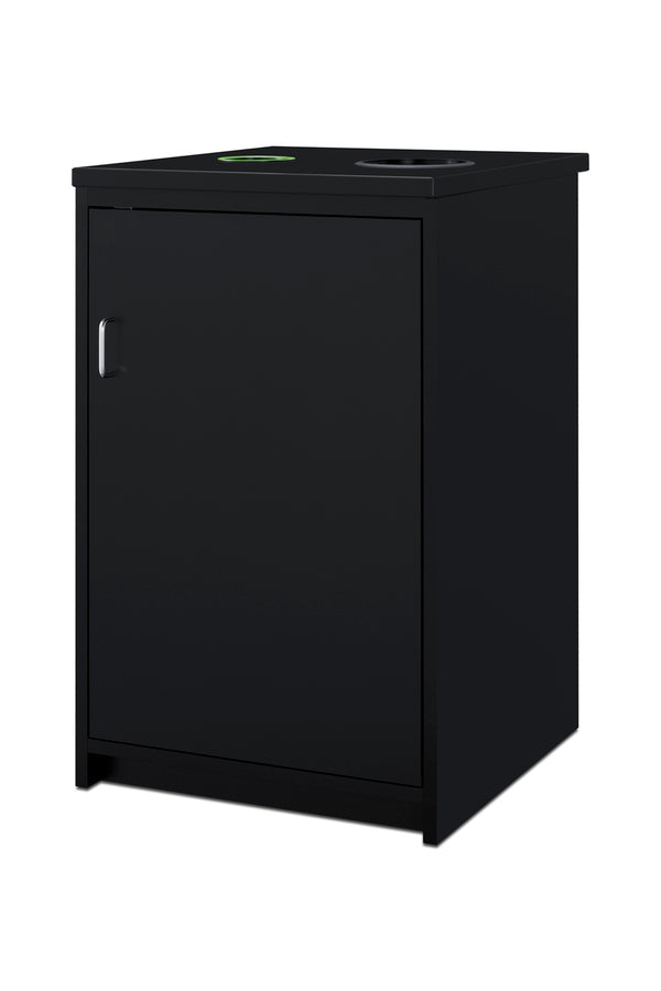 Trash cabinet with two bins included, ships fully assembled